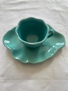 Coquillages et crustacés- tasse à café turquoise avec sous tasse