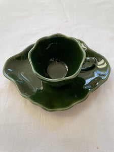 Coquillages- Coquillage- tasse à café vert olive avec sous tasse